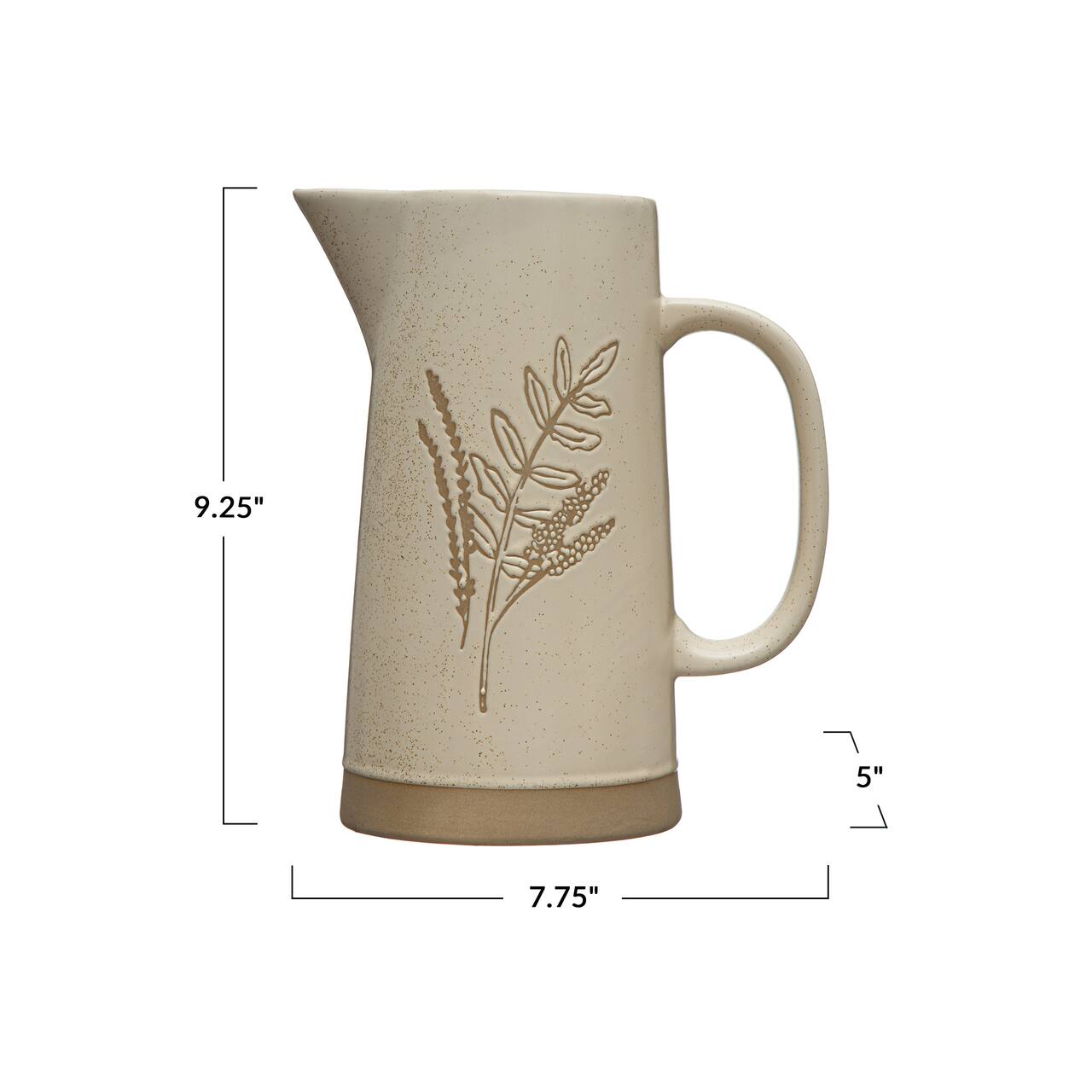 Hello Honey® 9" Matte White Wax Relief Botanical Image Reactive Glaze Stoneware Pitcher